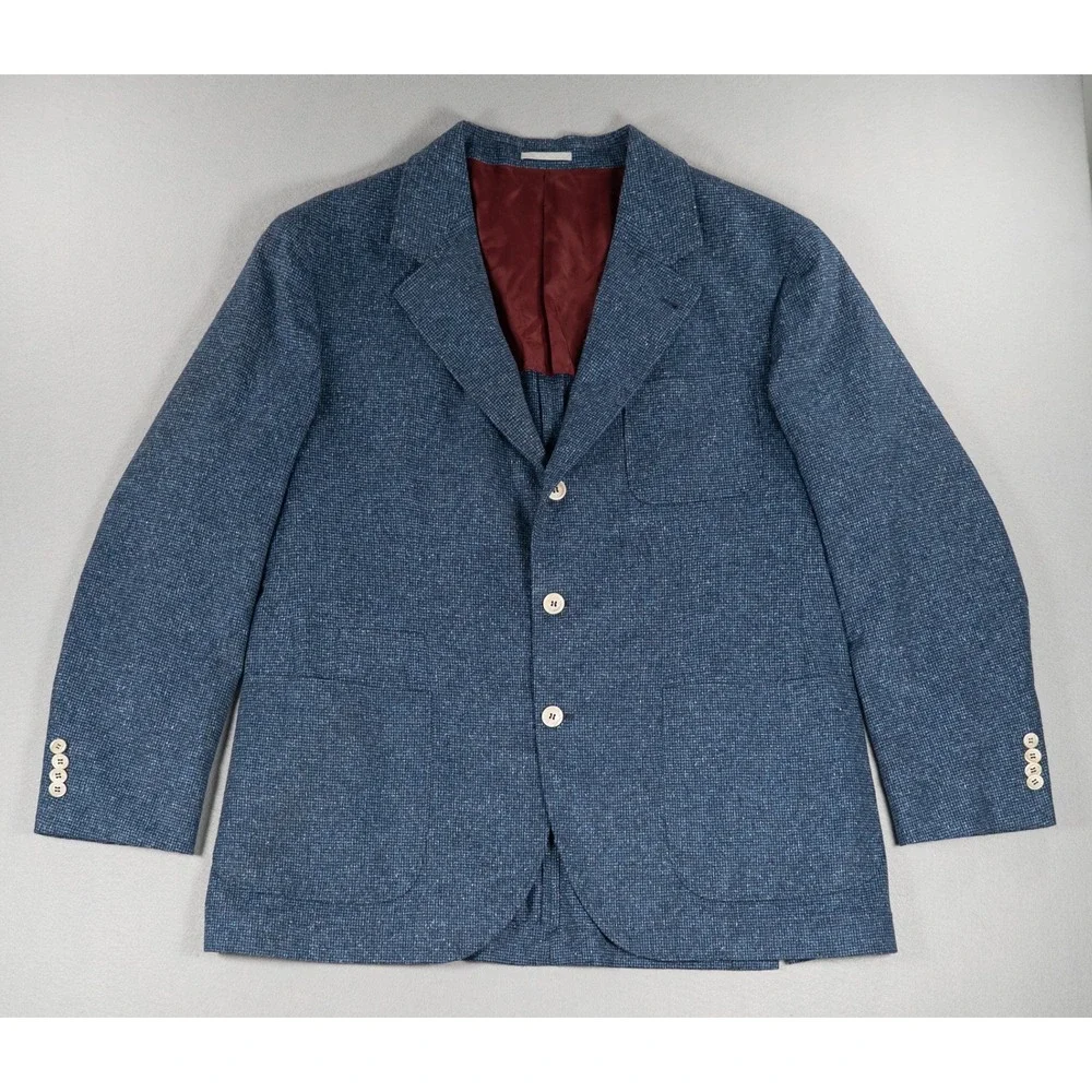 Brunello Cucinelli Mens Blue Silk Wool Cashmere 3 Button Blazer Sport Coat IT 56